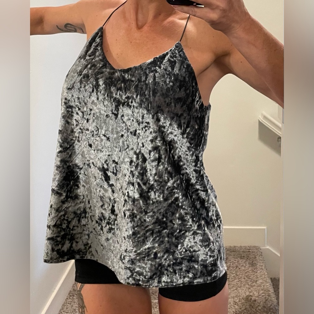 Women’s Crushed Velvet Sway Silver/Pewter Party Top Tunic Size Small